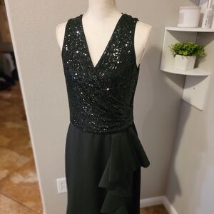 Black vneck dress with ruffle